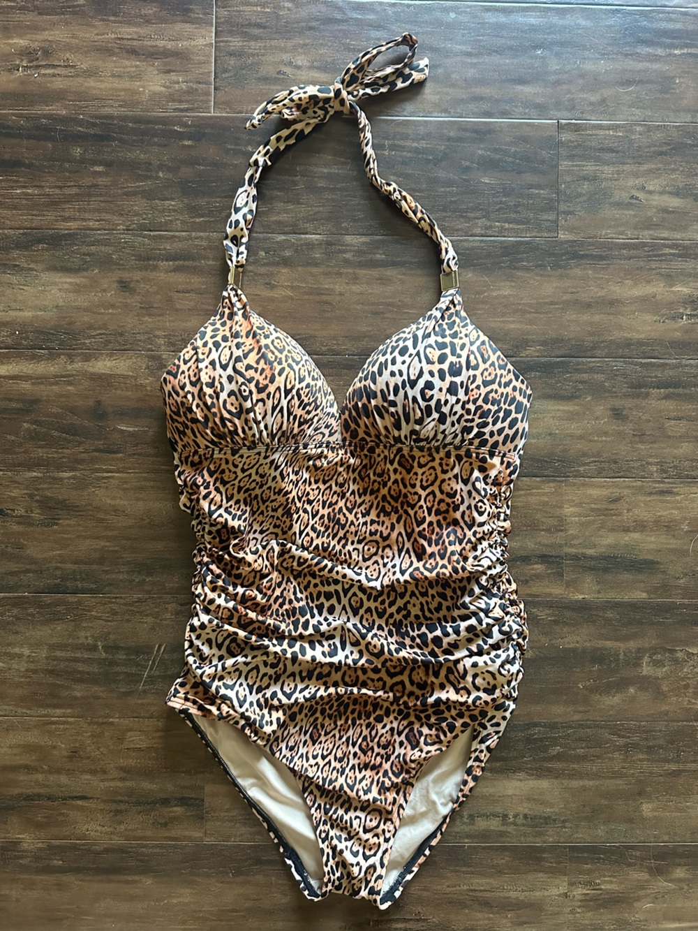 VS Leopard Print Halter One-Piece Swimsuit - Brown